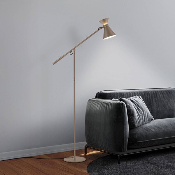 Helestra LED stojacia lampa LUK, hnedé, stmievateľné, výškovo nastaviteľné, Hnedá / hrdzavá, Pracovňa / Kancelária, Hliník, Svetlo na čítanie