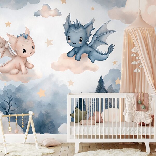 Tapeta roztomilé dráčiky v oblakoch