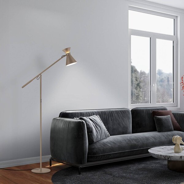 Helestra LED stojacia lampa LUK, hnedé, stmievateľné, výškovo nastaviteľné, Hnedá / hrdzavá, Pracovňa / Kancelária, Hliník, Svetlo na čítanie