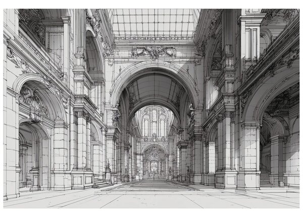Tapeta historická architektúra v čiernobielej kresbe