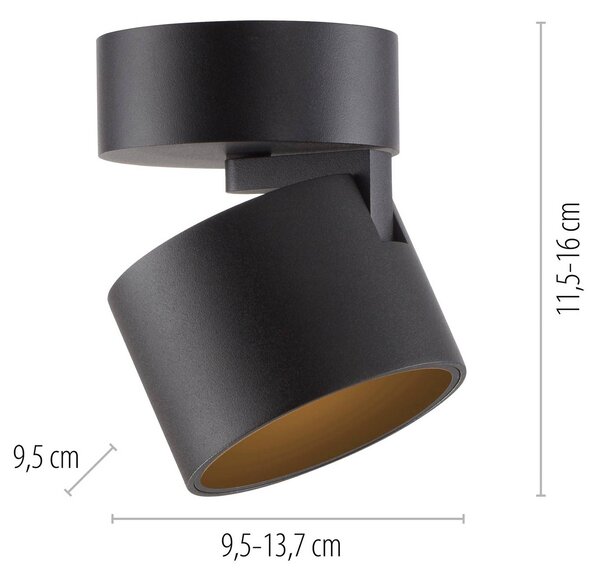 PURE LED stropné bodové svetlá Cup, čierny, Ø 9,5 cm, kov, Čierna, Obývacia izba / jedáleň, kov, Moderný
