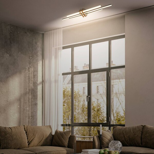 Stropné LED svetlo Tinka, farba dreva/čierna, dĺžka 98 cm, Svetlé drevo, Obývacia izba / jedáleň, kov, Moderný, Stropné svetlo