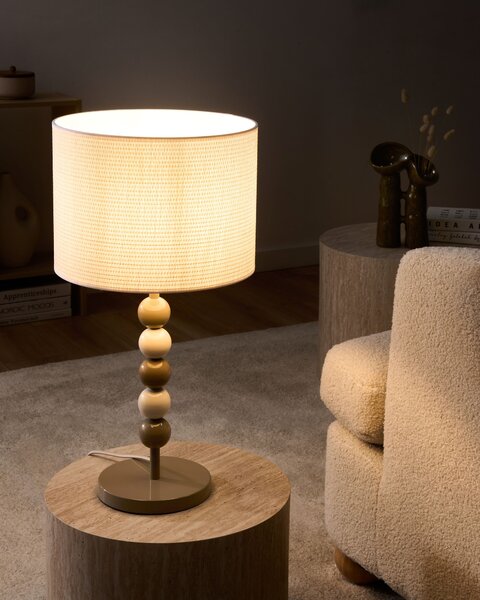 Stolná lampa béžová a biela železný podstavec biele tienidlo mid-century modern štýl obývacia izba spálňa
