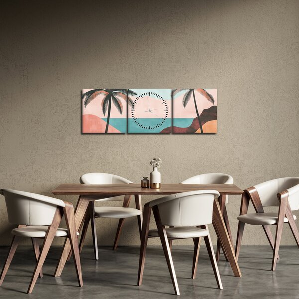Obraz - Palmy pri mori (s hodinami) (90x30 cm)