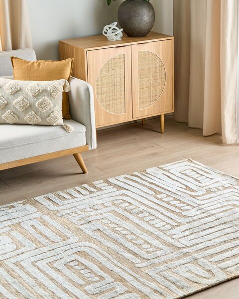 Koberec béžová a sivá polyester 160 x 230 cm geometrický vzor moderný minimalistický štýl obývacia izba spálňa