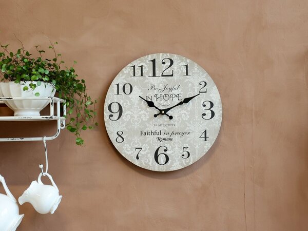 Šedé nástenné hodiny Be Joyful in Hope – Ø 34 cm/ 1*AA - Chic Antique