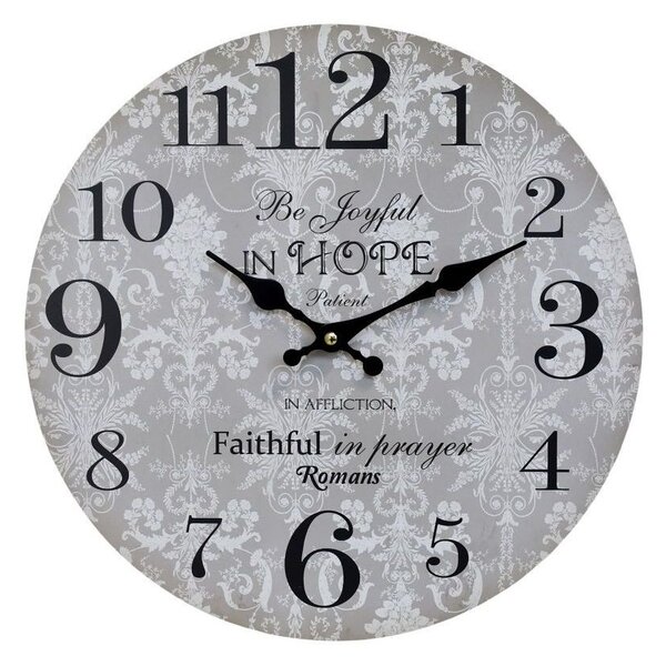 Šedé nástenné hodiny Be Joyful in Hope – Ø 34 cm/ 1*AA - Chic Antique