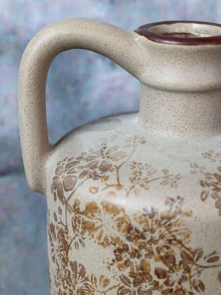 Béžová antik keramická váza s uškom a kvetmi Melun - Ø 13*25 cm - Chic Antique