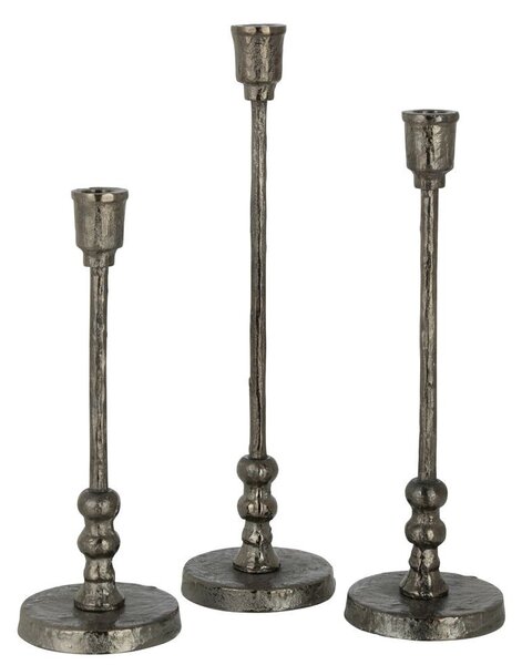 Set 3ks granitový antik kovový svietnik na úzku sviečku Becca - Ø 10*40 cm - J-Line by Jolipa