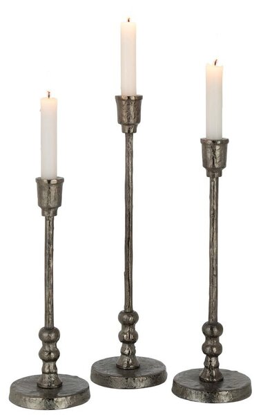 Set 3ks granitový antik kovový svietnik na úzku sviečku Becca - Ø 10*40 cm - J-Line by Jolipa
