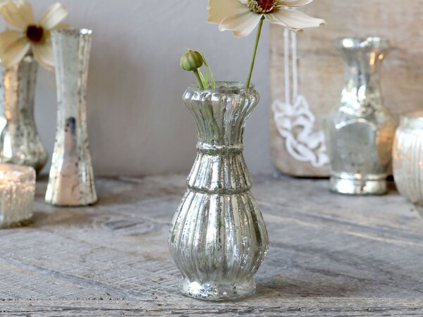 Ortuťová antik sklenená dekoračná vázička Vallia - Ø 6*13 cm - Chic Antique