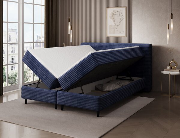 MUZZA Boxspring posteľ s úložným priestorom TIKOR 160 x 200 cm menčester modrá