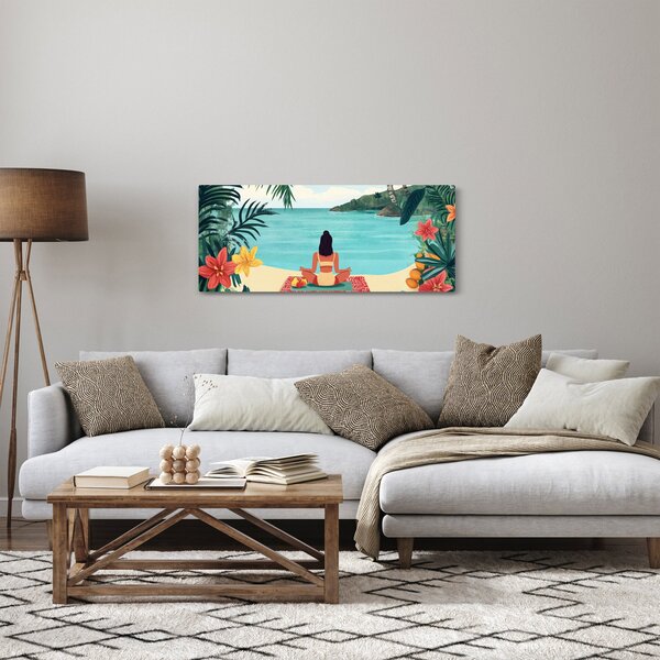 Obraz - Jogínka na pláži (120x50 cm)