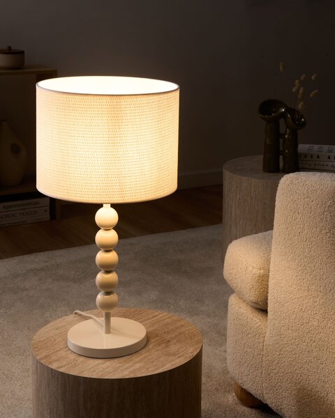 Stolná lampa biela železný podstavec biele tienidlo mid-century modern štýl obývacia izba spálňa