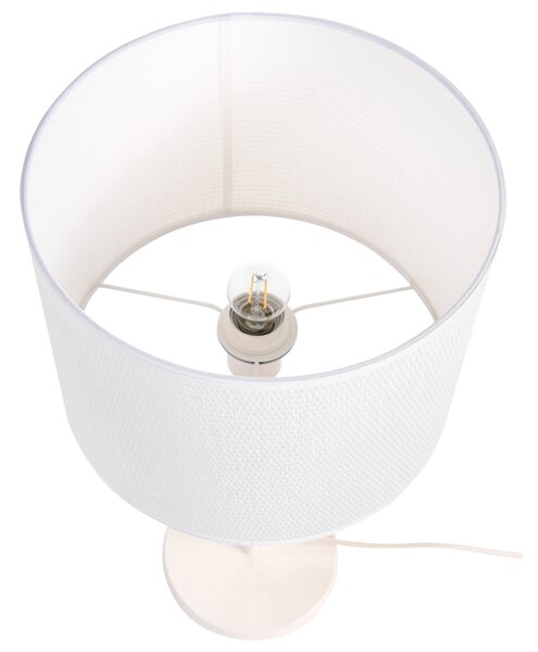 Stolná lampa biela železný podstavec biele tienidlo mid-century modern štýl obývacia izba spálňa