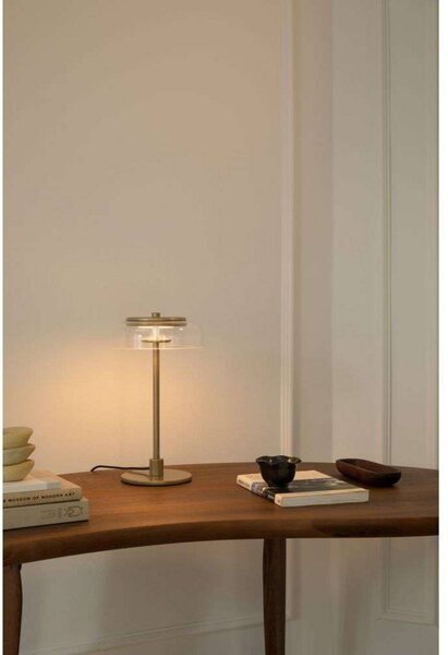 Nuura Aps stolová LED lampa Blossi, výška 31 cm, zlatá/číra, Mosadz / zlato, Obývacia izba / jedáleň, kov, Škandinávsky, Stojacie svietidlo