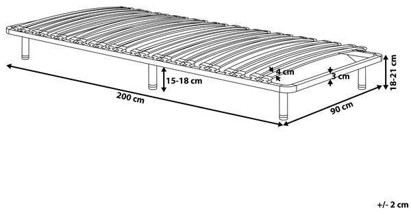 Voľne stojaci lamelový rošt na posteľ 90 x 200 cm drevené lamely topoľové drevo oceľový rám s nohami