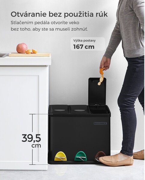 Kôš na separovanie odpadu SORT 24l (3x8l), čierna SongmicsHome