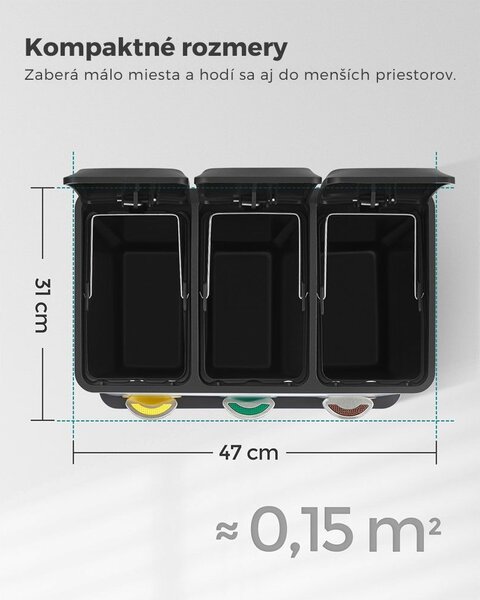 Kôš na separovanie odpadu SORT 24l (3x8l), čierna SongmicsHome