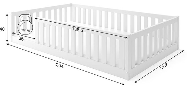 MAXMAX Detská Montessori posteľ z masívu borovice BELLA 200x120 cm - biela