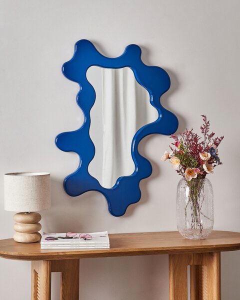 Nástenné zrkadlo modré MDF 80 x 59 cm nepravidelný tvar moderný štýl dekorácie doplnky obývacia izba predsieň