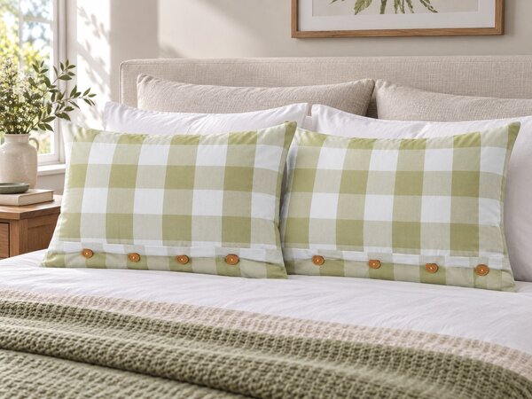Sada 2 dekoratívnych vankúšov zelená tkanina 40 x 60 cm károvaný vzor štýl chaty textil doplnky