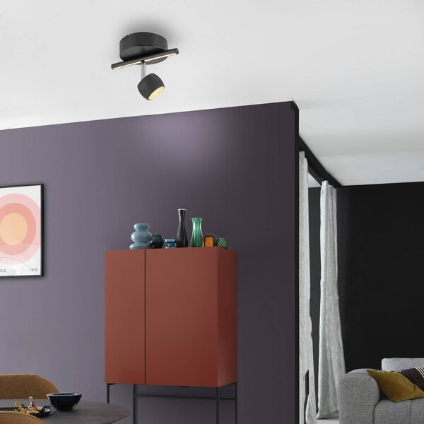 JUST LIGHT. GmbH LED stropné bodové svetlá Jarik, 1-pl., čierny, 3 000 K, Čierna, Obývacia izba / jedáleň, kov, Moderný, Nástenné bodové svietidlo
