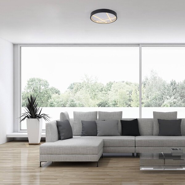 JUST LIGHT. stropné LED svetlo Mikado, Ø 40 cm, čierne, Čierna, Obývacia izba / jedáleň, kov, Moderný, Závesné svietidlo