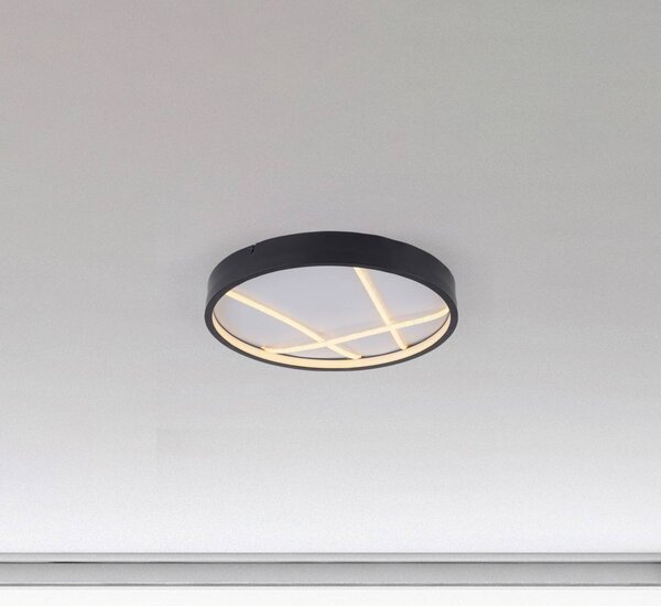 JUST LIGHT. stropné LED svetlo Mikado, Ø 40 cm, čierne, Čierna, Obývacia izba / jedáleň, kov, Moderný, Závesné svietidlo