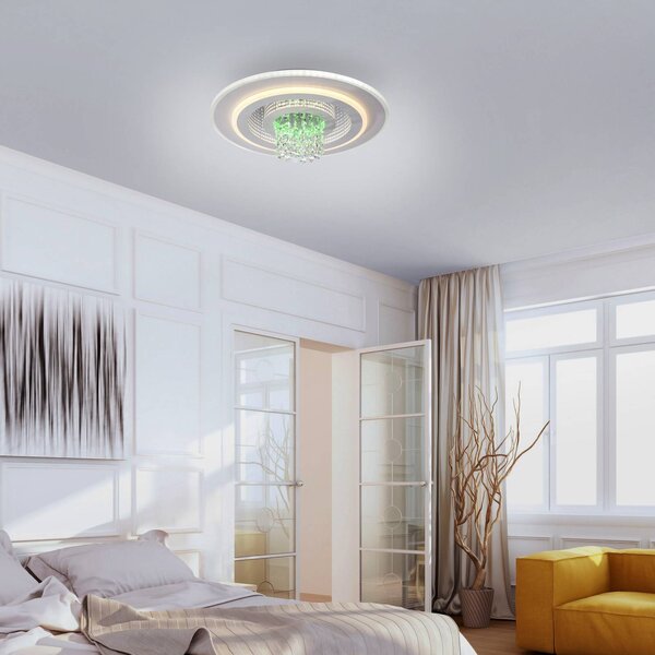 JUST LIGHT. stropné LED svetlo Tolago RGB, biele, diaľkové ovládanie, Biela / opálová, Obývacia izba / jedáleň, kov, Moderný, Závesné svietidlo