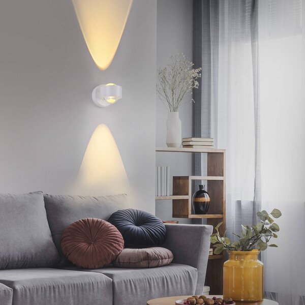 JUST LIGHT. LED akumulátorové nástenné svetlo Chia, biele, železo, 3 000 K, Biela / opálová, Obývacia izba / jedáleň, kov, Moderný, Nástenné svietidlo