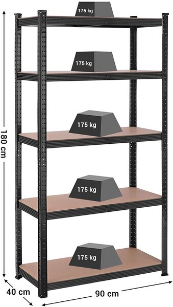 SONGMICS Regál s vysokou nosnosťou 180 x 90 x 40 cm čierny