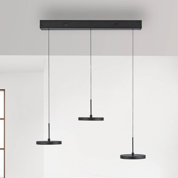 JUST LIGHT. GmbH LED závesné svietidlo Plata, čierne, 3-pl., 3 000 K, Čierna, Obývacia izba / jedáleň, kov, Moderný, Závesné svietidlo