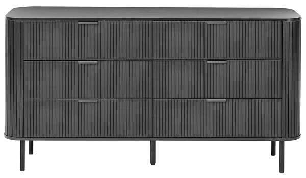 Komoda čierna MDF kov retro 6 zásuviek úložný priestor obývacia izba spálňa