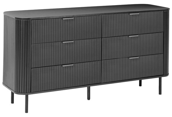 Komoda čierna MDF kov retro 6 zásuviek úložný priestor obývacia izba spálňa
