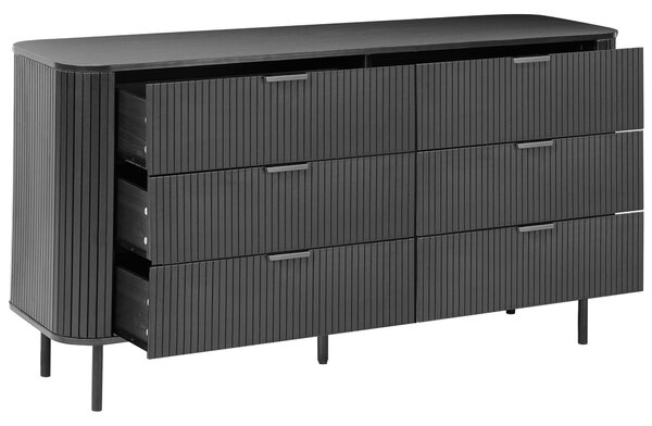 Komoda čierna MDF kov retro 6 zásuviek úložný priestor obývacia izba spálňa