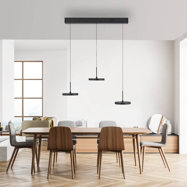 JUST LIGHT. GmbH LED závesné svietidlo Plata, čierne, 3-pl., 3 000 K, Čierna, Obývacia izba / jedáleň, kov, Moderný, Závesné svietidlo