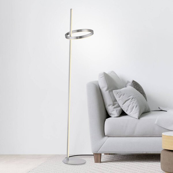 JUST LIGHT. LED stojacia lampa Ritus strieborné železo stmievač 3 000 K, Hliník / sivá / zinok, Obývacia izba / jedáleň, kov, Moderný
