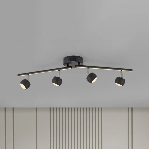 JUST LIGHT. LED stropné bodové svetlá Jarik, 4-pl., čierny, 3 000 K, Čierna, Obývacia izba / jedáleň, kov, Moderný, Stropné svetlo