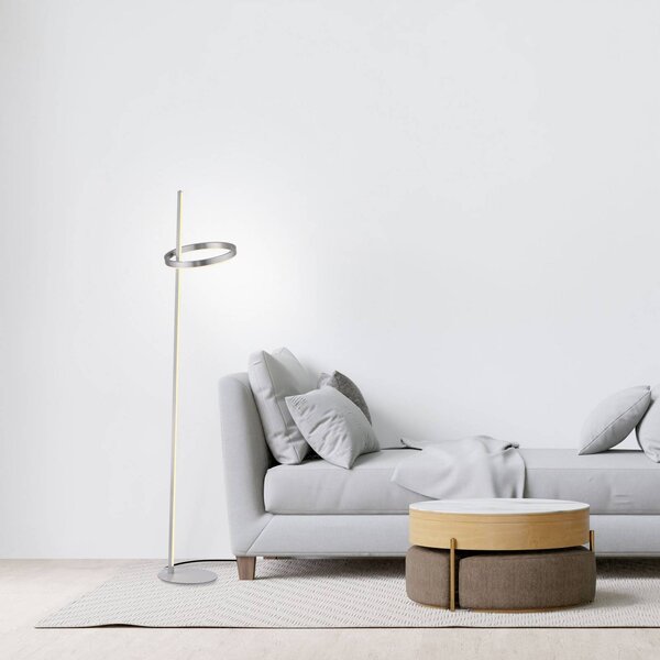 JUST LIGHT. LED stojacia lampa Ritus strieborné železo stmievač 3 000 K, Hliník / sivá / zinok, Obývacia izba / jedáleň, kov, Moderný