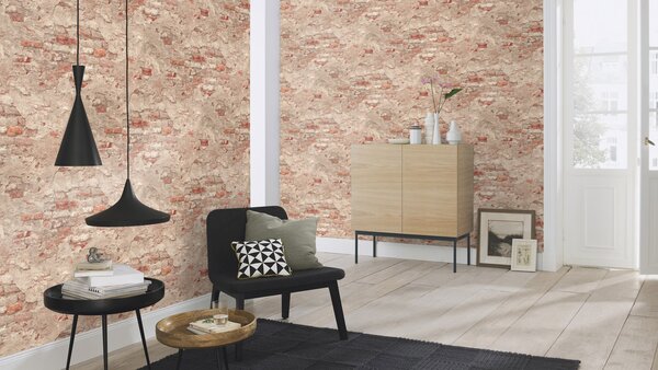 RASCH | Vliesová tapeta na stenu TOP Collection 939323 | 0,53 x 10,05 m | béžová, hnedá, oranžová