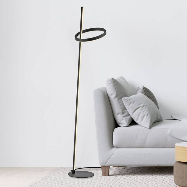 JUST LIGHT. LED stojacia lampa Ritus čierne železo stmievač 3 000 K, Čierna, Obývacia izba / jedáleň, kov, Moderný