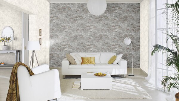 RASCH | Vliesová tapeta na stenu TOP Collection 939330 | 0,53 x 10,05 m | šedá, hnedá, oranžová