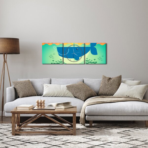 Obraz - Veselá veľryba v mori (s hodinami) (90x30 cm)