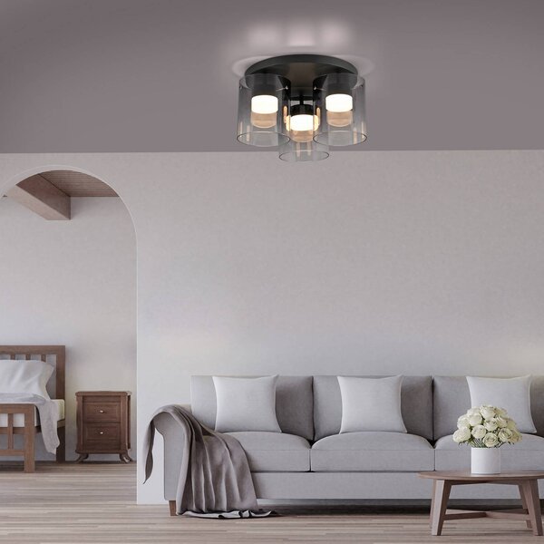 JUST LIGHT. stropné LED svetlo Elio matné sklo, 3-pl., čierne, Hliník / sivá / zinok, Obývacia izba / jedáleň, Sklo, Moderný, Stropné svetlo