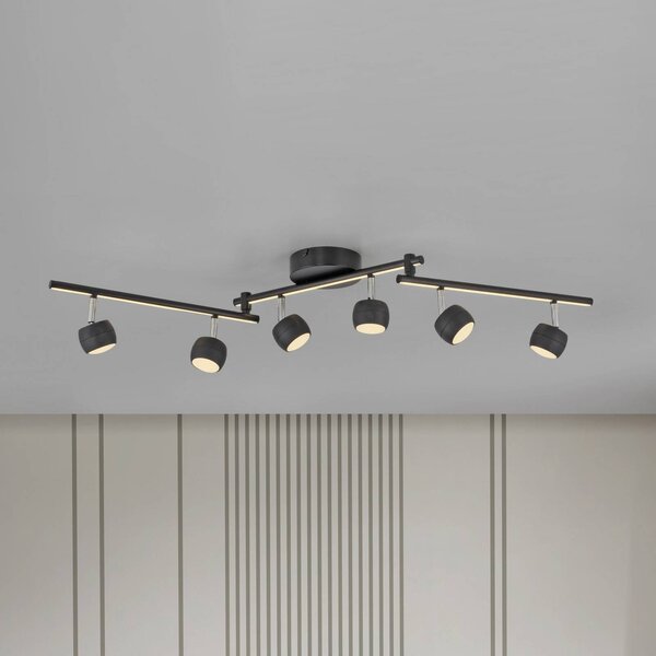 JUST LIGHT. LED stropné bodové svetlá Jarik, 6-pl., čierny, 3 000 K, Čierna, Obývacia izba / jedáleň, kov, Moderný, Stropné svetlo