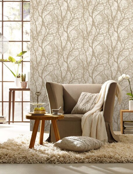 RASCH | Vliesová tapeta na stenu TOP Collection 633245 | 0,53 x 10,05 m | krémová, béžová, hnedá