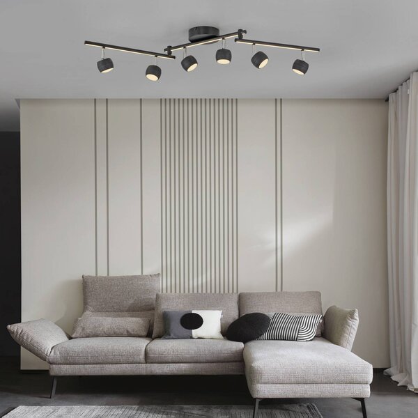 JUST LIGHT. LED stropné bodové svetlá Jarik, 6-pl., čierny, 3 000 K, Čierna, Obývacia izba / jedáleň, kov, Moderný, Stropné svetlo