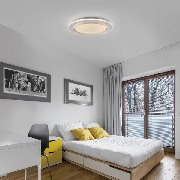 JUST LIGHT. GmbH stropné LED svetlo Lago Ø 49,3 cm diaľkové ovládanie, Biela / opálová, Obývacia izba / jedáleň, kov, Moderný, Závesné svietidlo