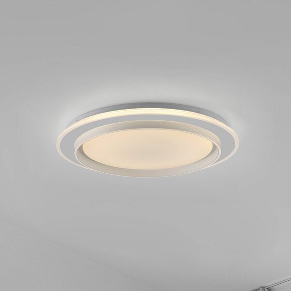 JUST LIGHT. GmbH stropné LED svetlo Lago Ø 49,3 cm diaľkové ovládanie, Biela / opálová, Obývacia izba / jedáleň, kov, Moderný, Závesné svietidlo